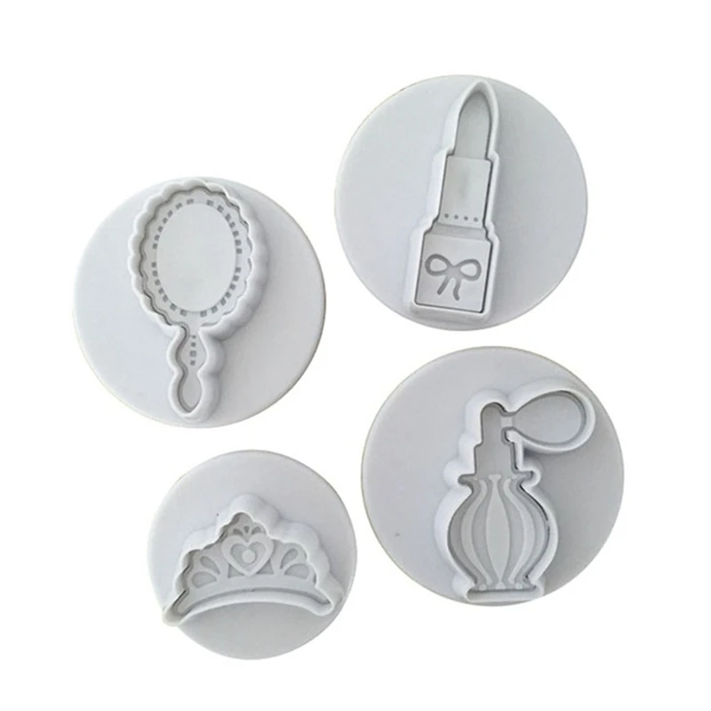 

New 4 PCS/Set Toiletries theme (crown,perfume,mirror,lipstick) Plastic Cake Cookie Plunger Cutters Fondant Molds A1126