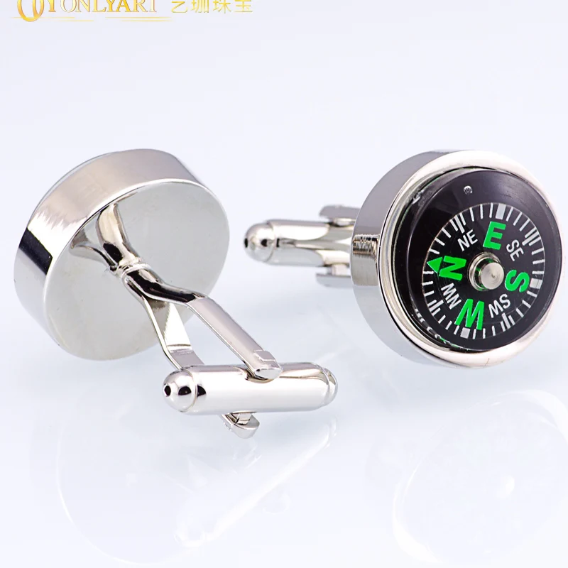 Compass Cufflink  Fashion Accessory Round Button Decoration Jewelry Boutons de manchette Silver Plated Cuff link for Men's Shirt