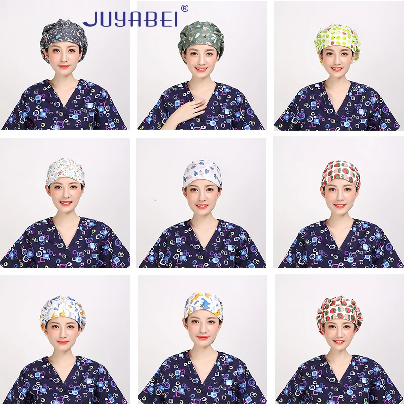 

10 Color Cotton Breathable Print Adjustable Operating Room Cap Medical Laboratory Scrub Cap Surgeon Surgical Cap Nurse Cap