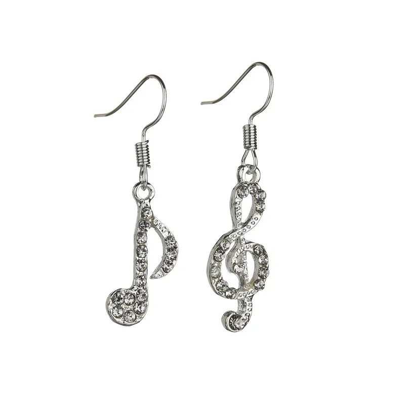 

Geometric Music Dream Symbol Asymmetric Earrings Music Notes Ear Hook Rhinestones Personality Silver Color Earrings For Women