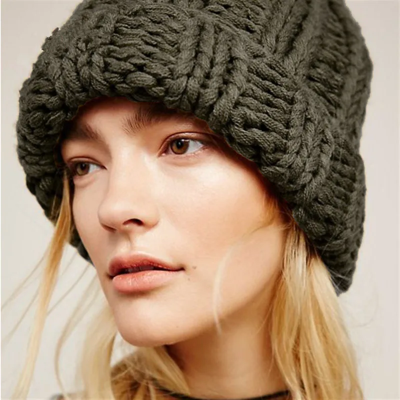 ZhenKeRou knitting wool hats pompon Bobble hats women skullies beanies