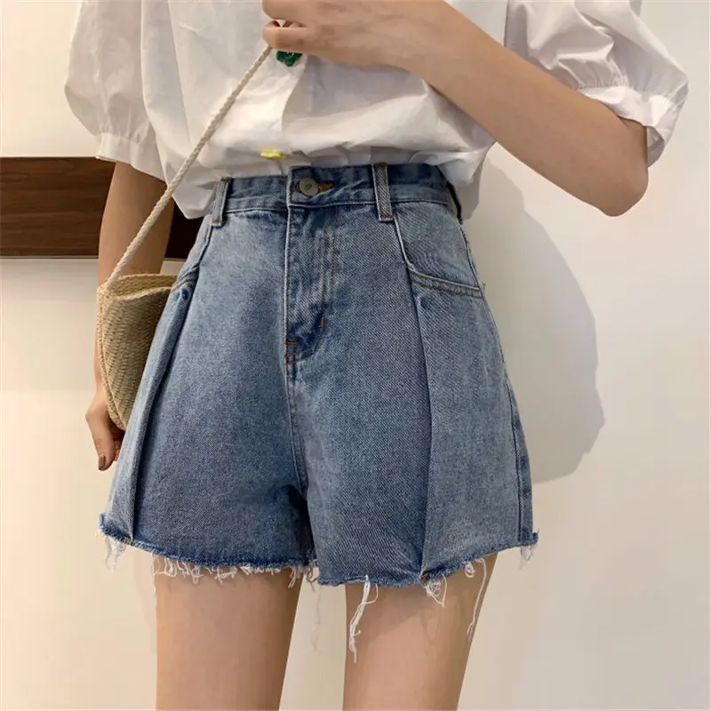 HziriP Корея шикарные повседневные Новые Дизайнерские летние простые свободные свежие стильные прямой с высокой талией джинсовые универсальные широкие шорты