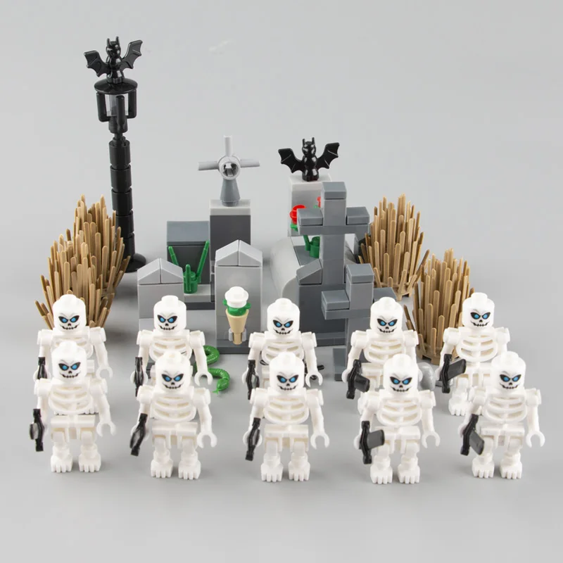 

DIY Hallowmas Skeleton Soldiers Weapons Blocks City Street Light Cemetery Accessories Garden Animals Plant Building Blocks Toys