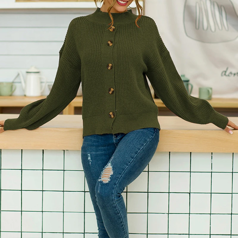 Mossha Lantern long sleeve knitting cardigan Autumn winter o-neck Loose oversized knitwear Fashion Button female cardigan