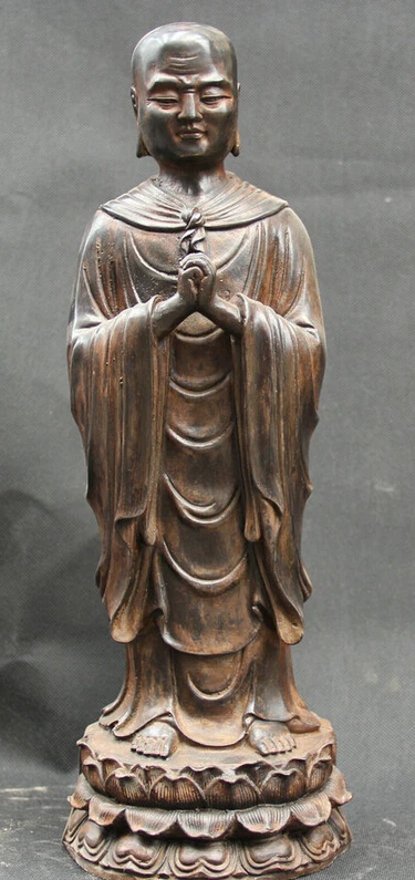 

S6044 15" Chinese Buddhism Bronze Stand Lotus arhat Bodhidharma Luohan Buddha Statue D0318