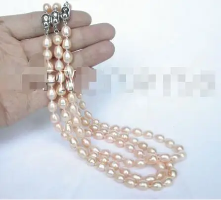

Free Shipping >>wholesale 3 piece 16" 11mm rice pink freshwater pearls necklace E26