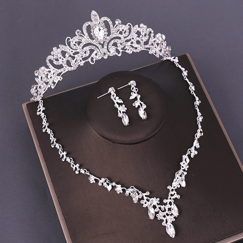 Bridal Jewelry Sets Wedding Crown Necklace With Earrings Bride Hair Ornaments Crystal Crown Necklace Women Accessories