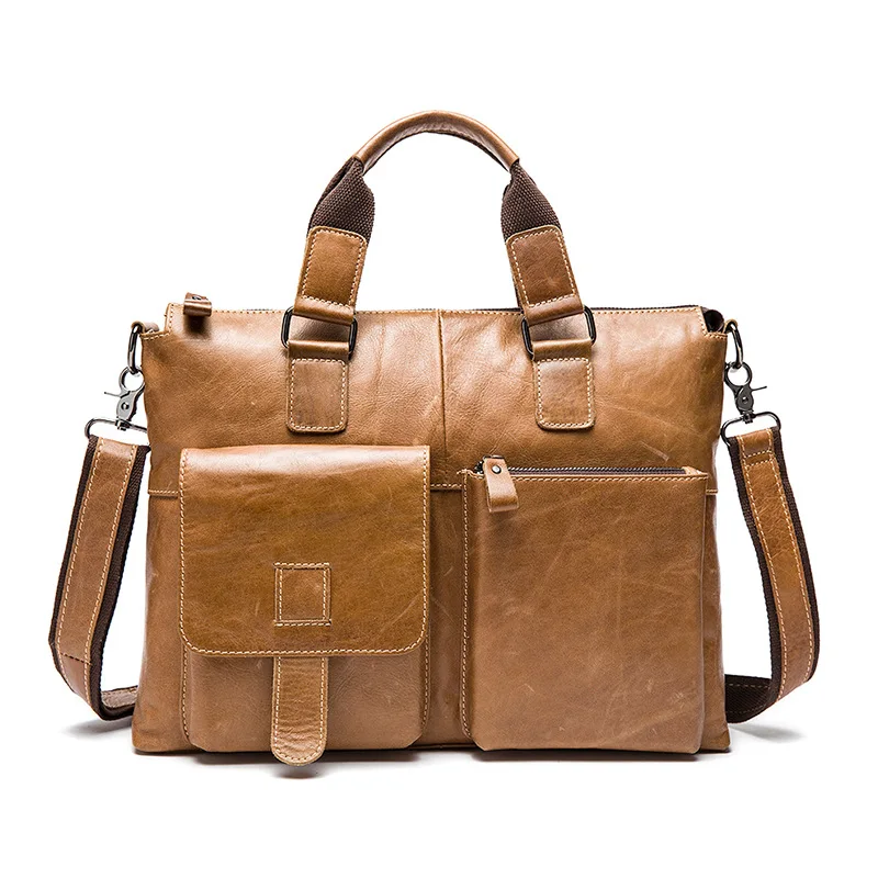 Fashion Vintage Men's Genuine leather Briefcases portfolio bags Men