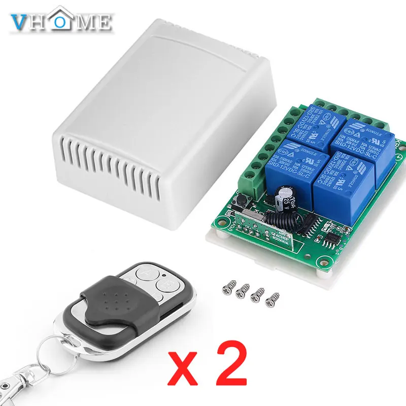 Vhome RF 433 МГц Универсальный Беспроводной дистанционного Управление выключатель AC 85V~ 250V 220V 4-канальный Релейный ресивер смарт-Управление - Цвет: with 2 remote