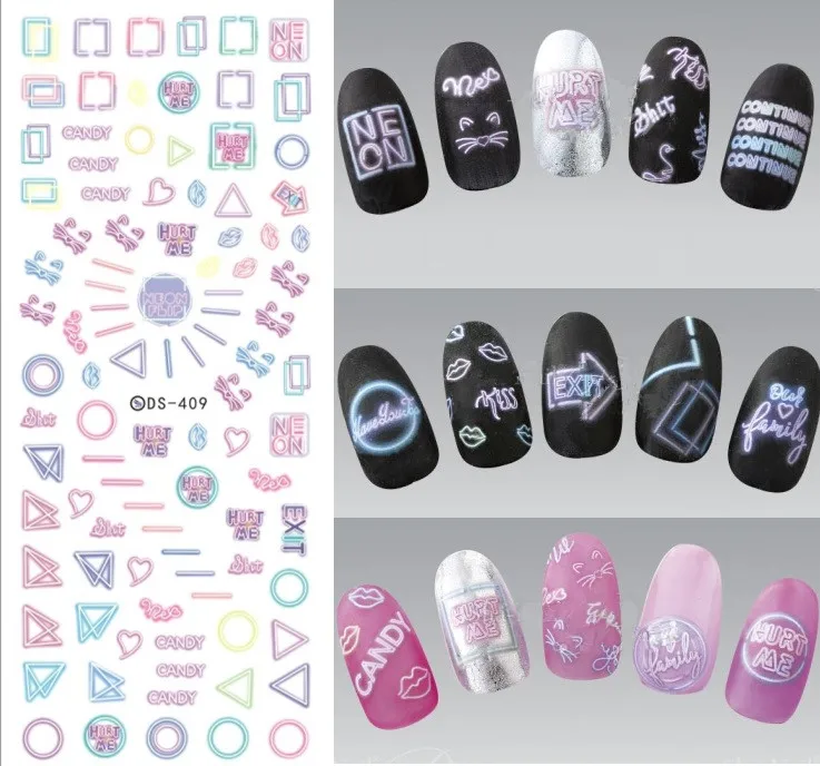 Дизайн Rocooart DS306 переводные наклейки для ногтей с водой Harajuku Element Line Figures Nail Wrap sticker Tips Manicura nail Decal - Цвет: DS409