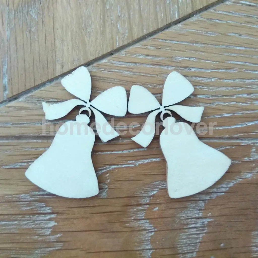 

25pcs Wooden MDF Tags Jingle Bell Craft Christmas Tree Hanger Decoration Scrapbooking Decoupage Favour