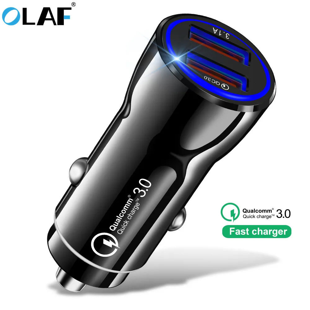 

OLAF quick charge 3.0 USB Car Charger 3.1A Metal Car-Charger Mobile Phone Car USB Charger Auto Charge 2 Port for Samsung Huawei