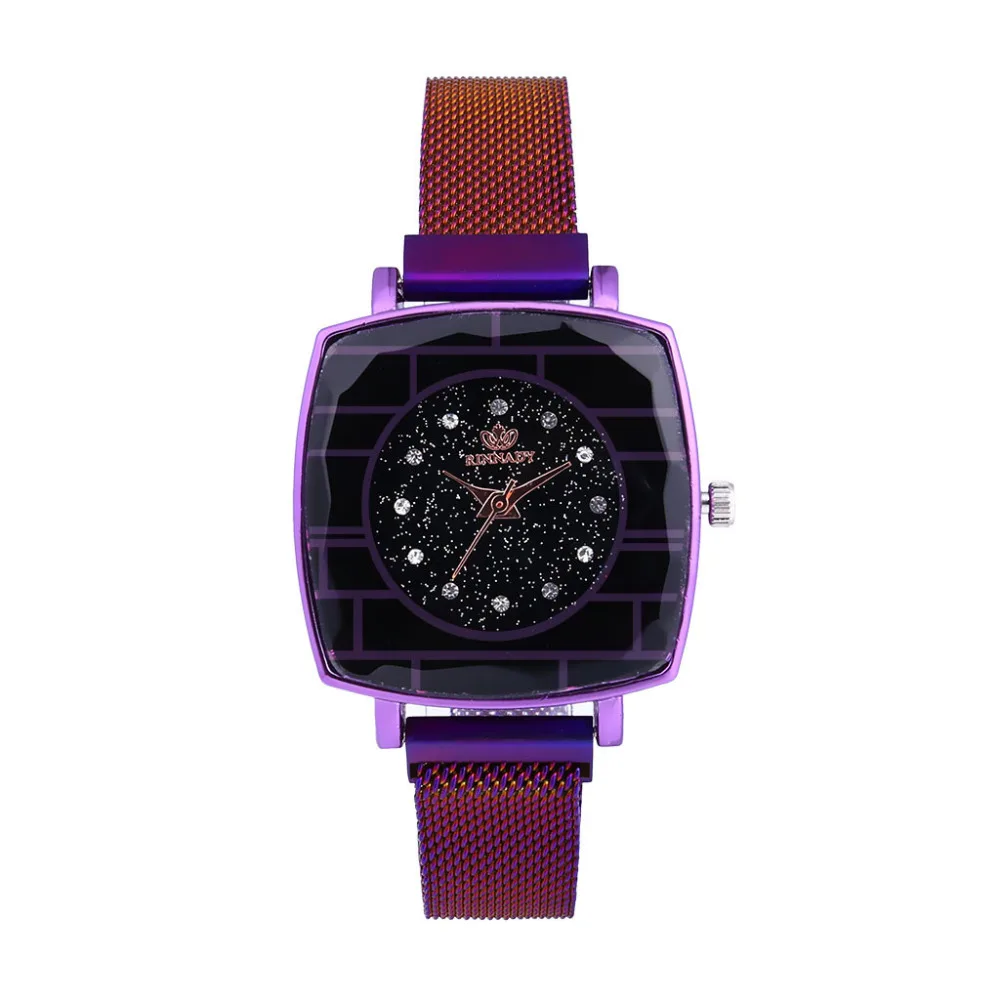 

Woman Watch Rhinestone Girl Gmt New Fashion Women Clock Mesh Belt Square Shell Diamond Starry Sky Dial Ladies Quartz Watches *A