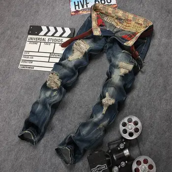 

Mens Holes Jeans Denim Pants New Fashion Men Straight Silm Casual Moto&Bike Jeans High Quality Summer Denim Jeans large Size 42
