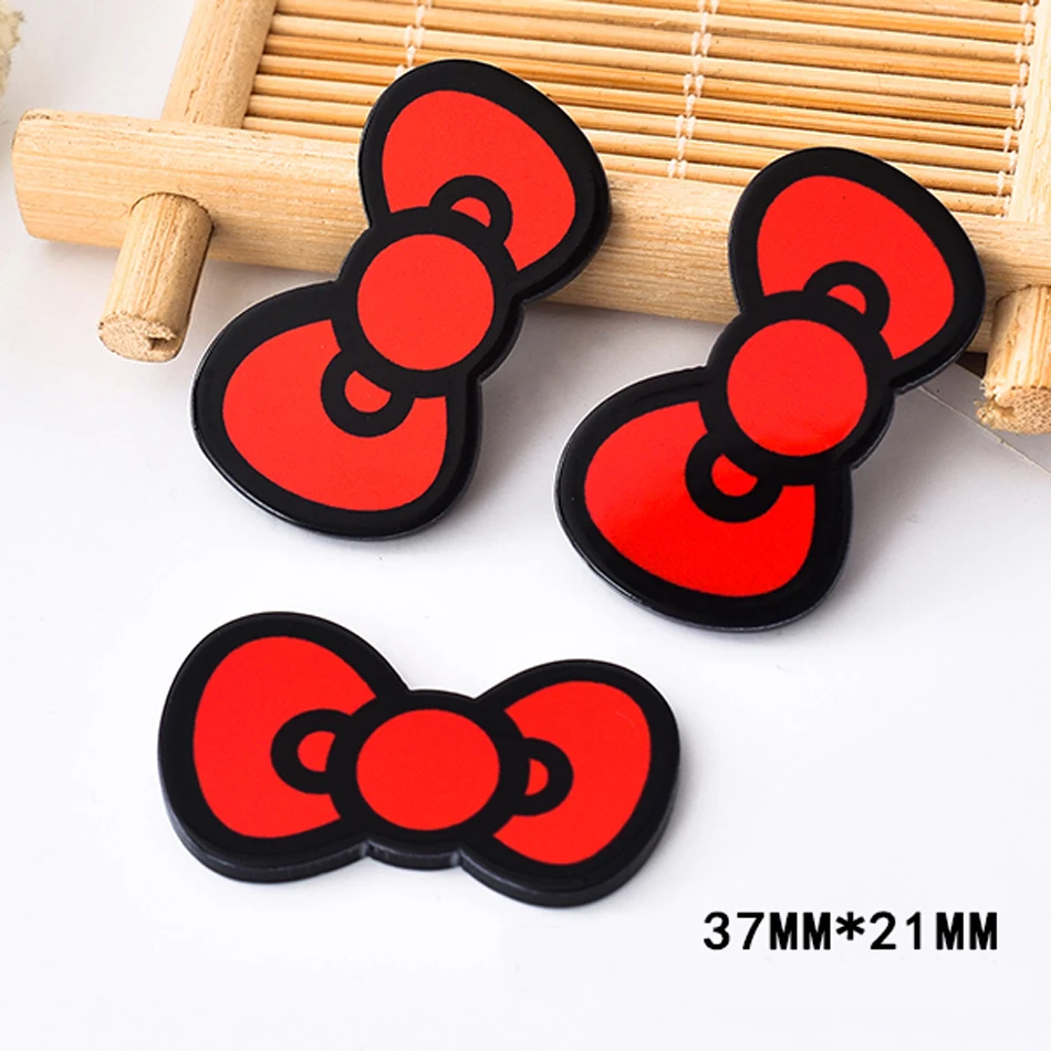 

50pcs/lot 37*21MM Cute Red Hair Bow Resin Flatback Kawaii Back Planar Resin DIY Craft for Home Decoration Accessories DL-623