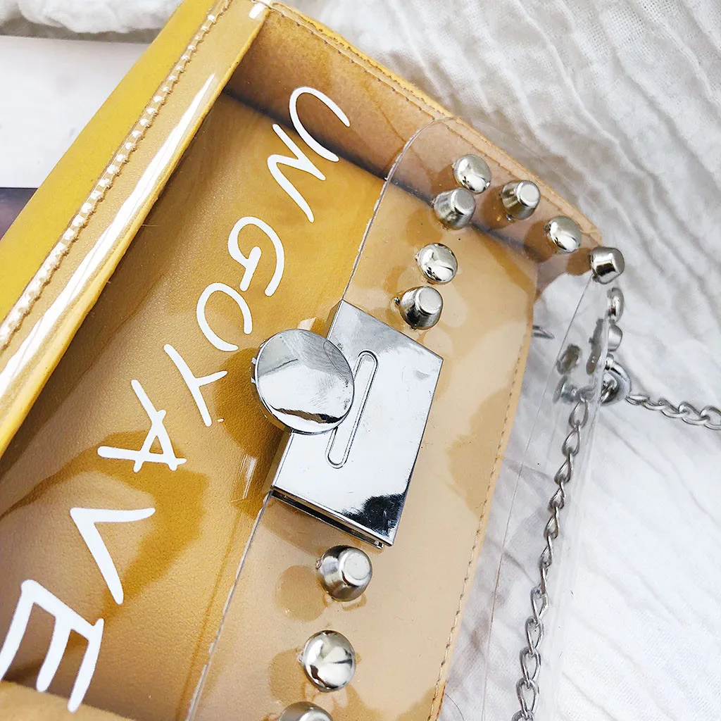 Rivet Small Square Bag Pvc Jelly Transparent Jelly Chain Bag Rivet Letter Decorative Diagonal Package