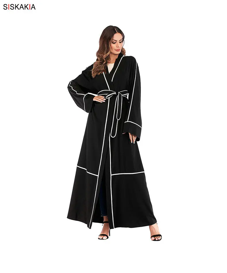 Siskakia/женский кардиган abaya, Модный Полосатый контрастный цвет, лоскутные мусульманские халаты, весна 2019, Израиль, Рамадан, Eid Adha