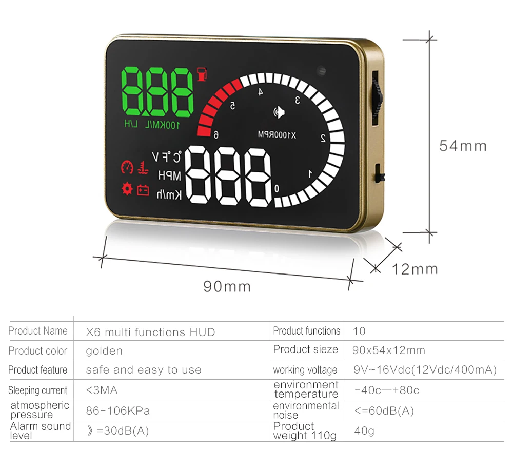 GEYIREN X6, автомобильный HUD OBD II, дисплей на голову, система Предупреждение о превышении скорости, проектор, лобовое стекло, авто, Электронная сигнализация напряжения