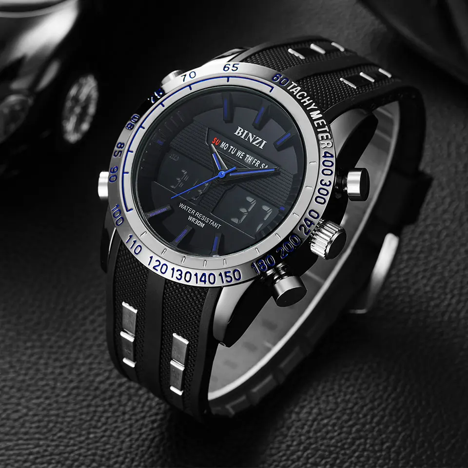 

BINZI Men Watches new Sport watch Men Military Wristwatch Waterproof LED display Wrist Watch TOP BRAND LUXURY Male Clock