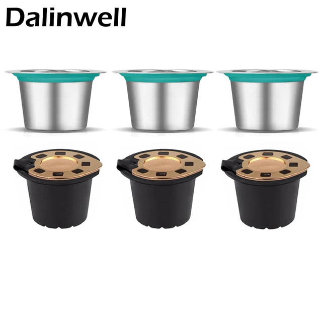 Cheap 6PCS 2018 Reusable Gold Coffee Pod Stainless Steel Nespresso Capsulas De Cafe Recargables Refillable Coffee Filter With 120 Lids