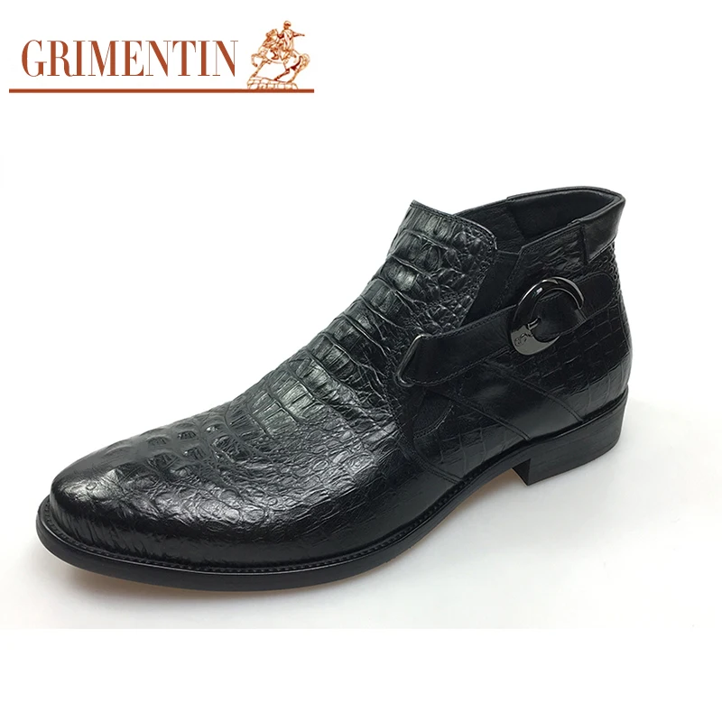 GRIMENTIN/Брендовые мужские ботильоны из крокодиловой кожи; цвет коричневый, черный; итальянские модные свадебные мужские ботинки