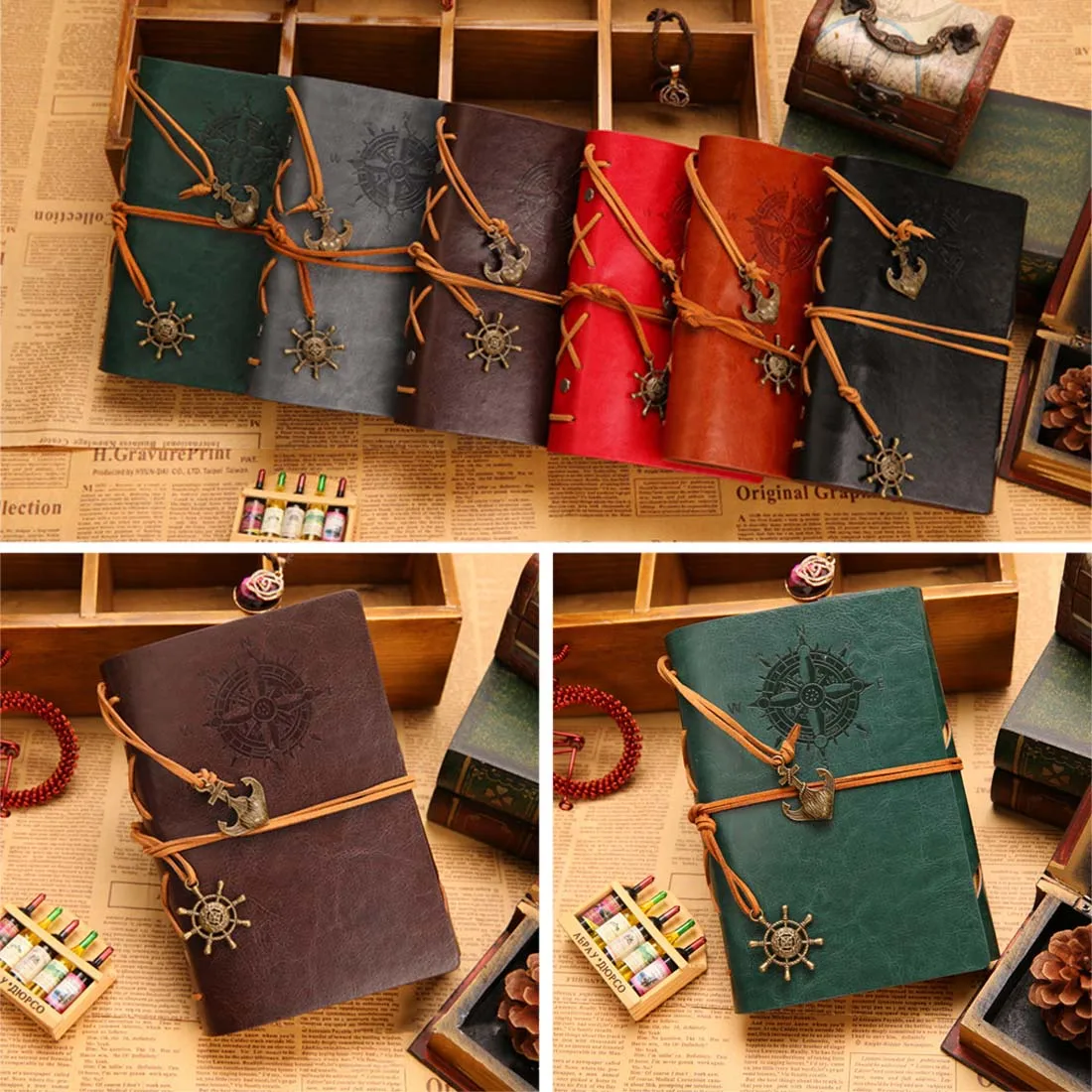 

2018 High Quality Vintage Pirate Anchors Notebook Cover PU Leather Case Notepad Diary Note Book Replaceable Stationery Gift