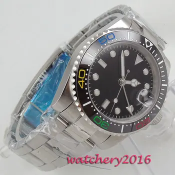 

Free Shipping 40mm classic black dial GMT Bliger luminous makrs Automatic movement Mechanical Watches Sapphire mens watch