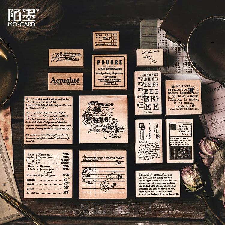 

1pcs Vintage Wooden Rubber Seal Ruler Stamp Wood Vintage English Series for Scrapbooking Diary Album Standard Decor DIY Craft
