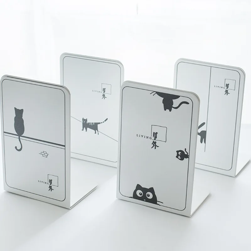 

2PCS Office Kawaii Bookends Cute Pattens Male And Female Students Bookshelf Cactus Black Cat Creative book stand Thickened