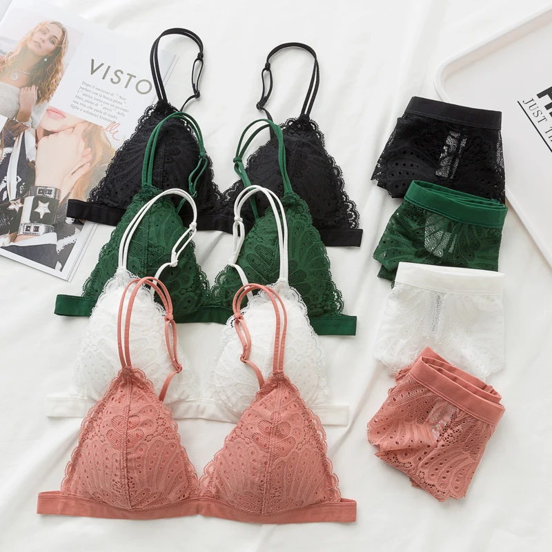 sexy mousse lace sexy women lingerie bra and panties sets rimless see through panties bralette green orange pink new 2019