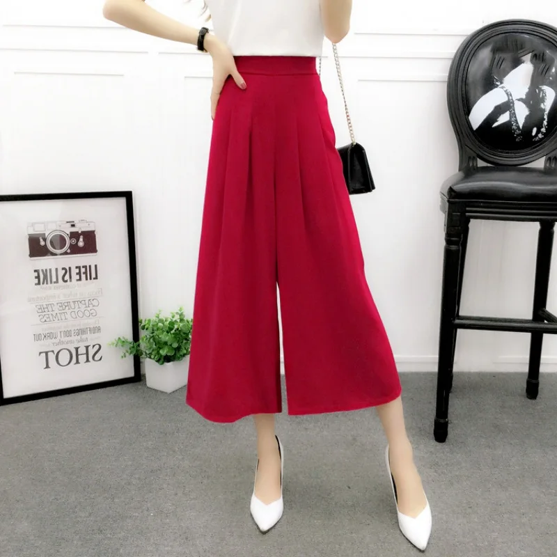 

Loose Chiffon High Elastic Waist Wide Leg Pants for Female New Women Casual Fashion Solid Ankle-Length Pants for Summer