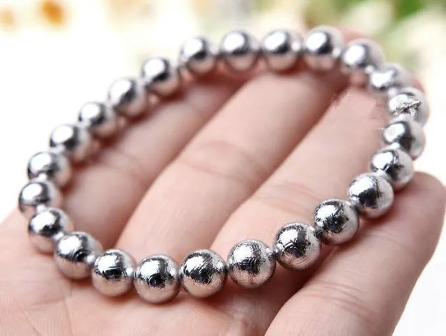 

8mm 100% Genuine Natural Gibeon Meteorite Round Beads Bracelet Moldavite Women Silver Plated Bracelet Jewelry Stretch Bracelets
