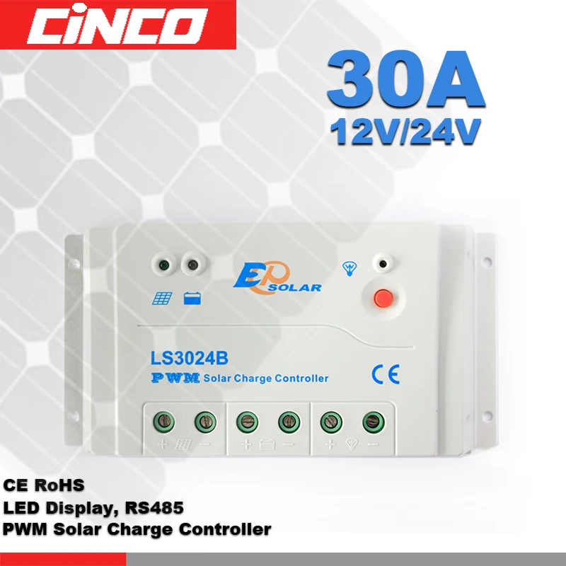 

LS3024B 30A 12V/24V solar controller,PWM solar controller charge solar battery with RS485 connect solar panel for street light