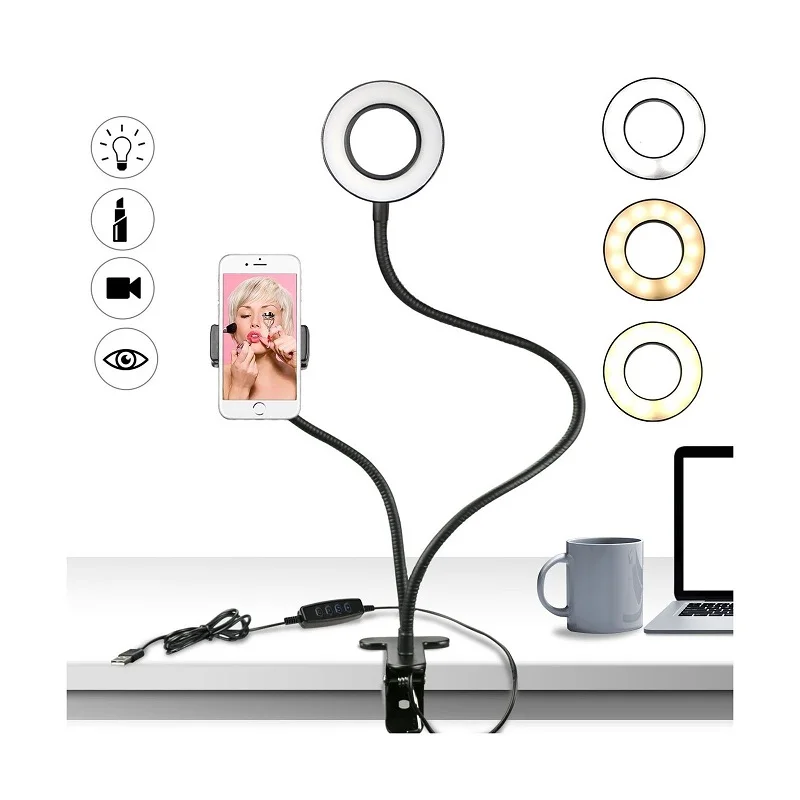 

Photo Studio Selfie LED Ring Light with Cell Phone Mobile Holder for Youtube Live Stream Makeup Camera Lamp for iPhone Android