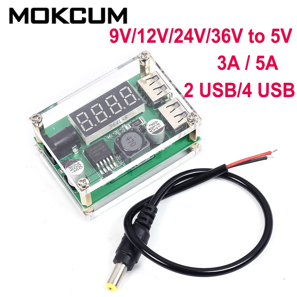 

9V 12V 24V 36V 48V 60V to 5V 3A 5A Power Converter DC-DC Step Down Power USB Supply Module Buck Coverter Board