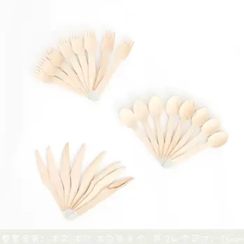 

24pcs/set Cake Snack Wooden Knives Forks Spoons Party Tableware Set For Adult Kids Baby Shower Wedding Birthday Decor Supplies