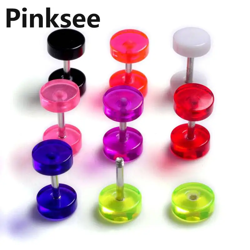 

Stainless Steel Fake Cheater Ear Cartilage Plugs Gauge Clear Acrylic 2pcs Screw Stud Earrings Piercing Body Jewelry Wholesale