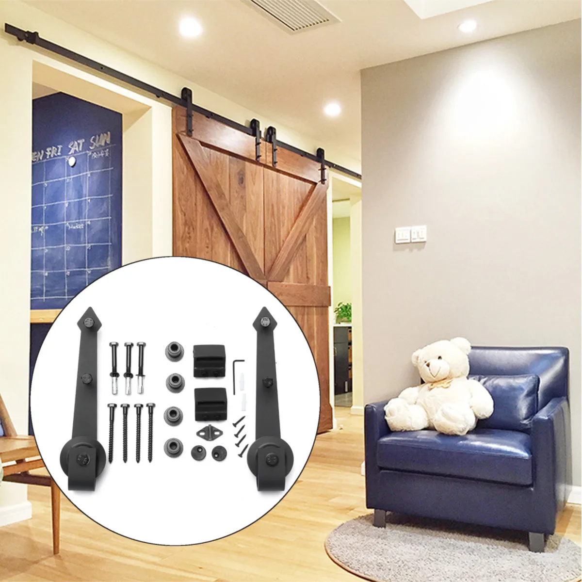 

5/6/6.6/8/10FT Single Stainless Sliding Barn Wood Door Closet Hardware Track System Set Sliding Closet Door Hardware Kit J-Shape