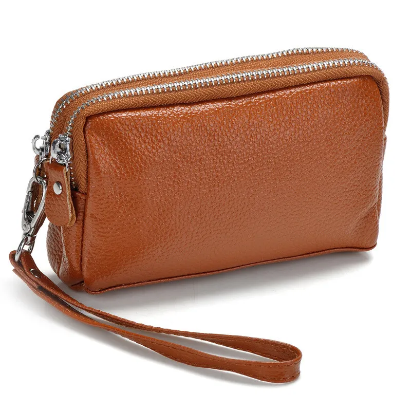 Женская сумка из натуральной кожи дизайн двойной Кошелек для монет на молнии для телефона женская сумка-клатч маленький кошелек Браслет MF-1006 - Цвет: Brown