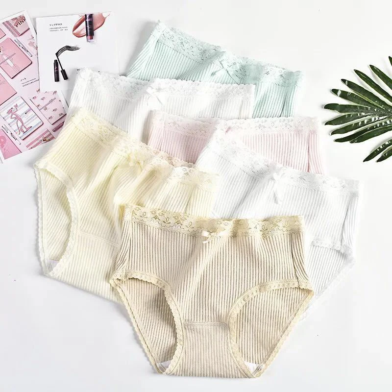 Women Sweet Solid Color Lingerie Bow High Elastic Waist Soft Cotton Briefs Modern Stretch Panties | Женская одежда