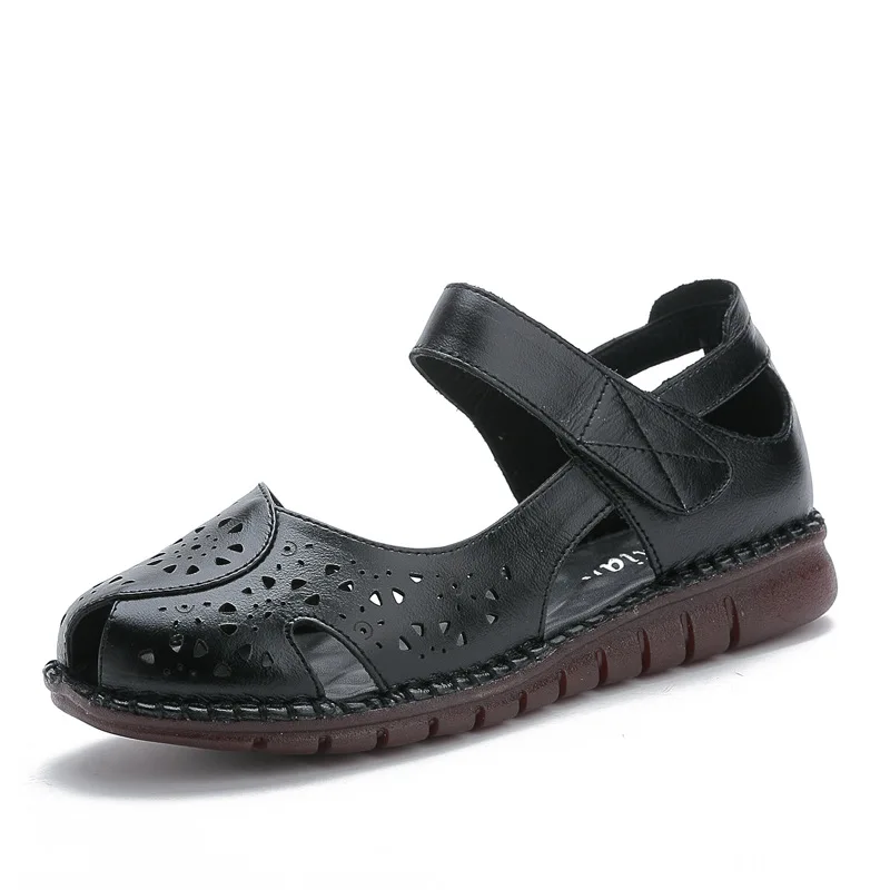 Xiuteng/Новая Летняя женская обувь ручной работы; женские сандалии из натуральной кожи в национальном стиле; мягкие сандалии на плоской подошве; подарок - Цвет: XT0114-Black