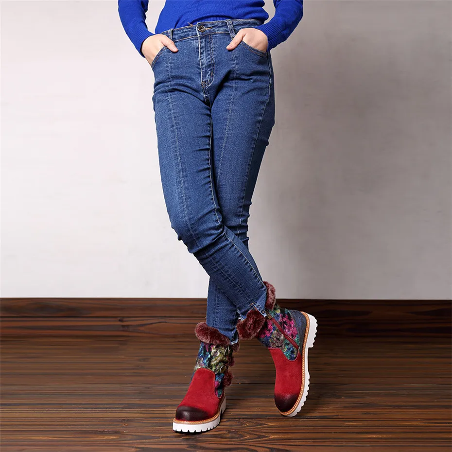 2019 New Rabbit Fur Snow Boots Women Shoes Genuine Leather Casual Comfortable Women's Boots Retro Ladies Short Plush Flats Boots (3)