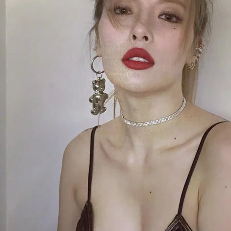 Rongho Панк Металлический медведь асимметричные серьги для женщин хип-хоп Brincos Femme забавный мишка, кулон серьги Мода Bijoux