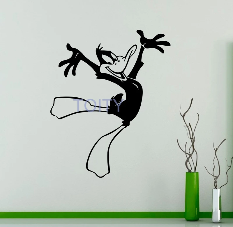 Best Happy Daffy Duck Wall Decal Duck Superhero Cartoons Vinyl Sticker Home Interior Kids Children #039;s Room Nursery Graphics Mural