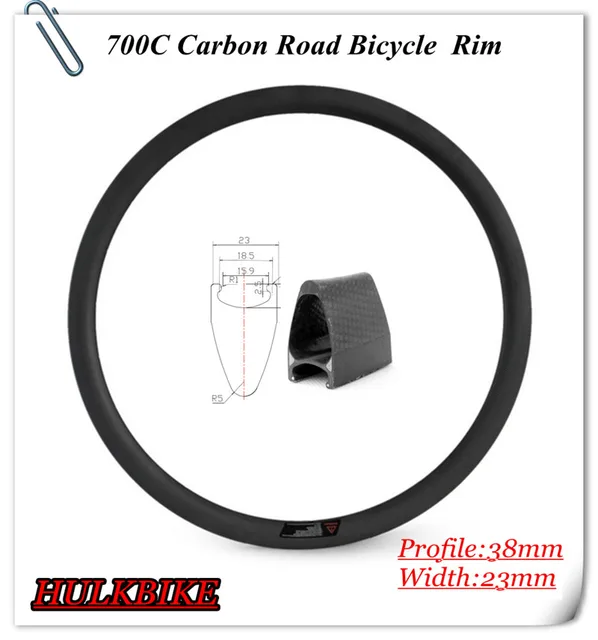 Cheap Free shipping 700C carbon road bike  rims 23mm width  road bicycle  38mm carbon clincher wheel HK-WR-38C-W23-S