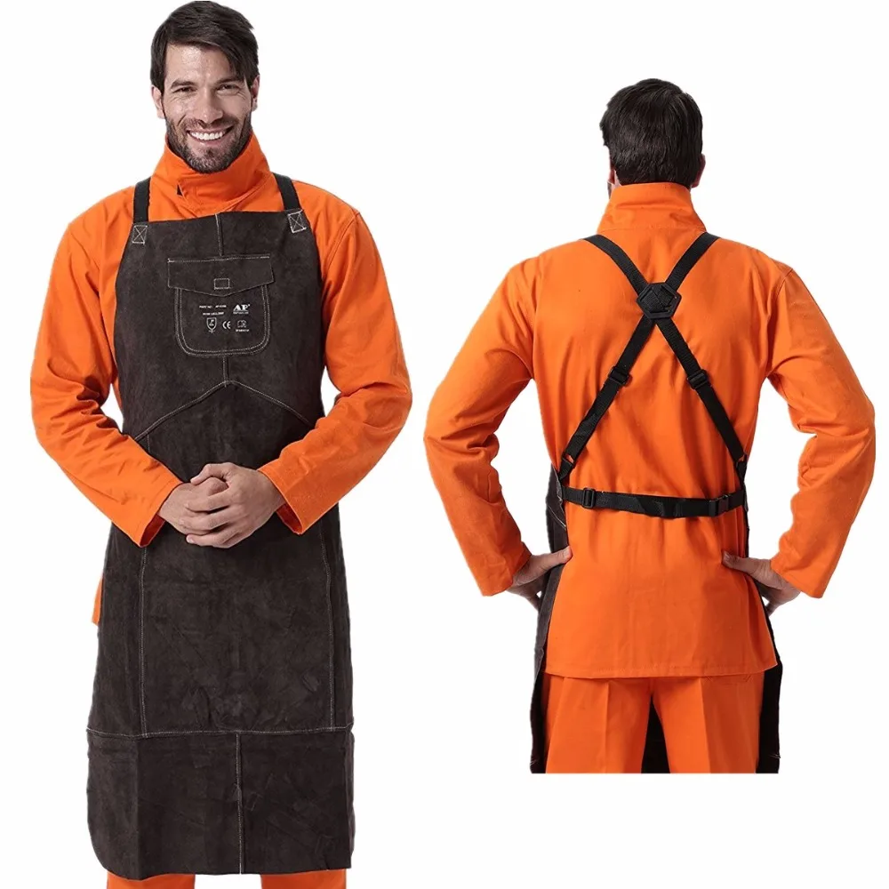 AP-610091 58cm Cowhide Leather Welding Protective Blacksmith Work Apron Brown 