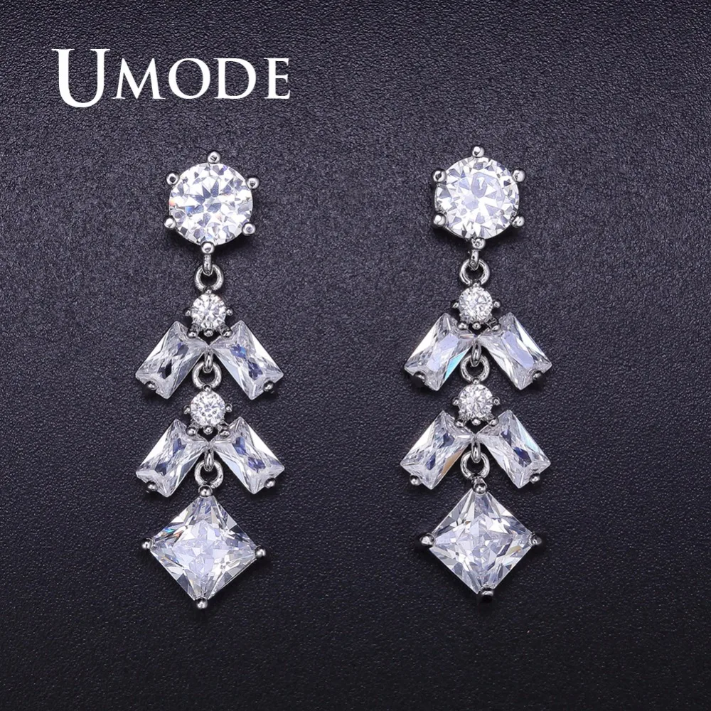 

UMODE Wedding Korean Drop Dangle Earrings Fashion for Women Female Clear Rhinestone CZ Jewelry pendientes mujer moda UE0365