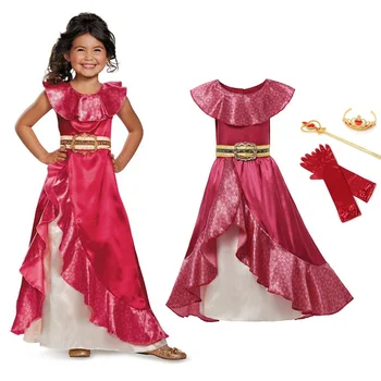 

VOGUEON Elena Of Avalor Adventure Dresses Girls Sleeveless Classic Princess Cosplay Costume Children Ruffles Ball Gown Outfits