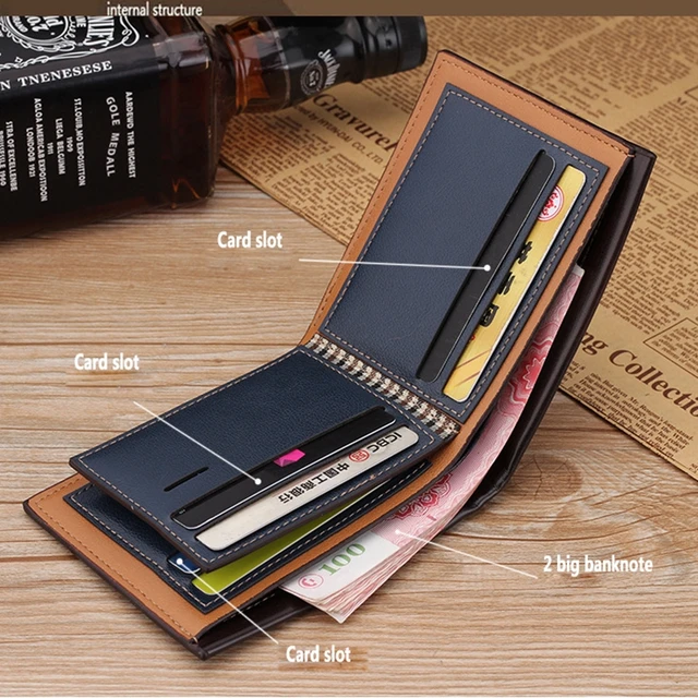 Vintage Men Leather Wallet Short Slim Male Purses Money Credit Card Holders Men Wallet Money Bag T002 4