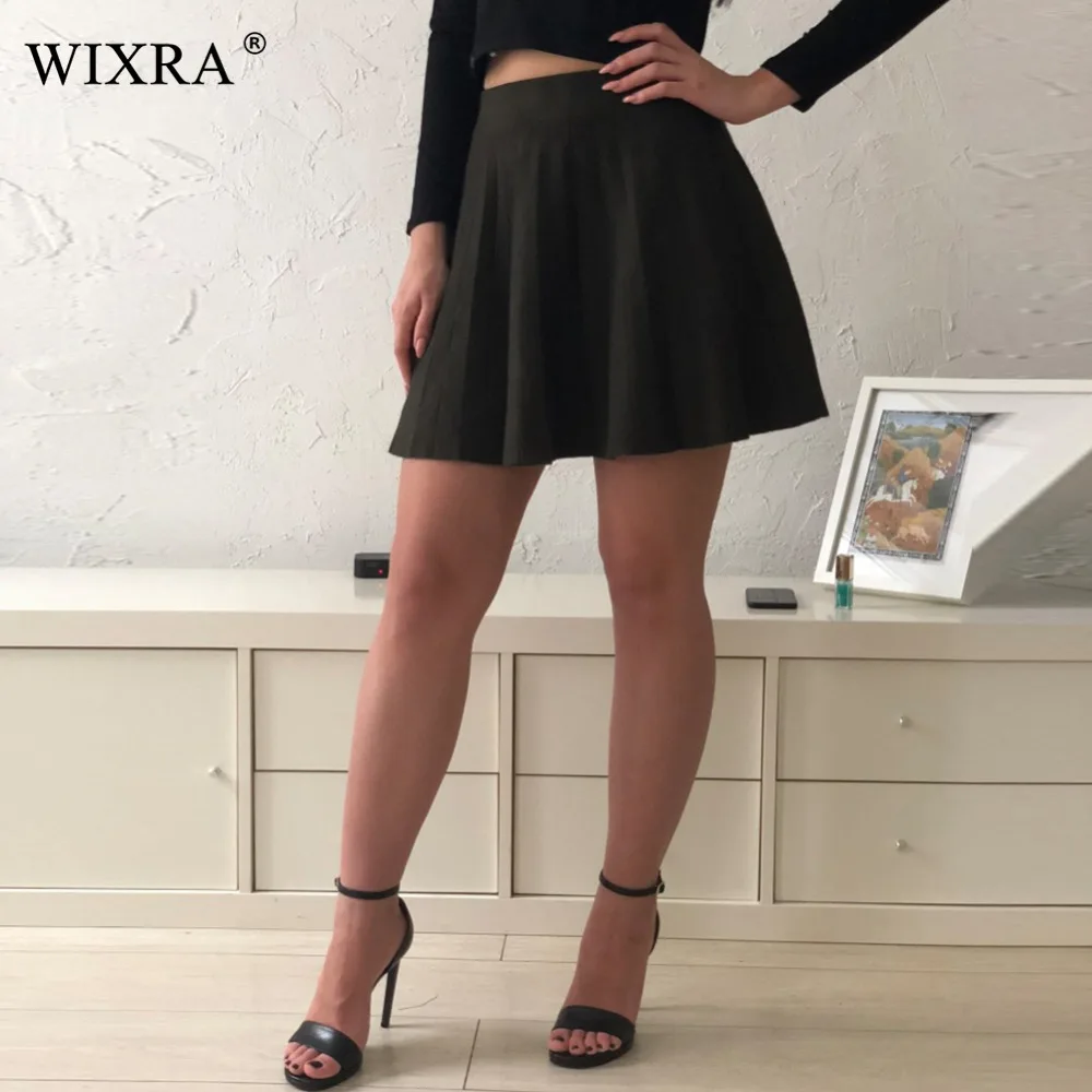 Wixra, базовая весенне-осенняя трикотажная юбка с высокой талией, Женская плиссированная мини-юбка, Повседневная Эластичная плотная Мини-Юбка Для Женщин